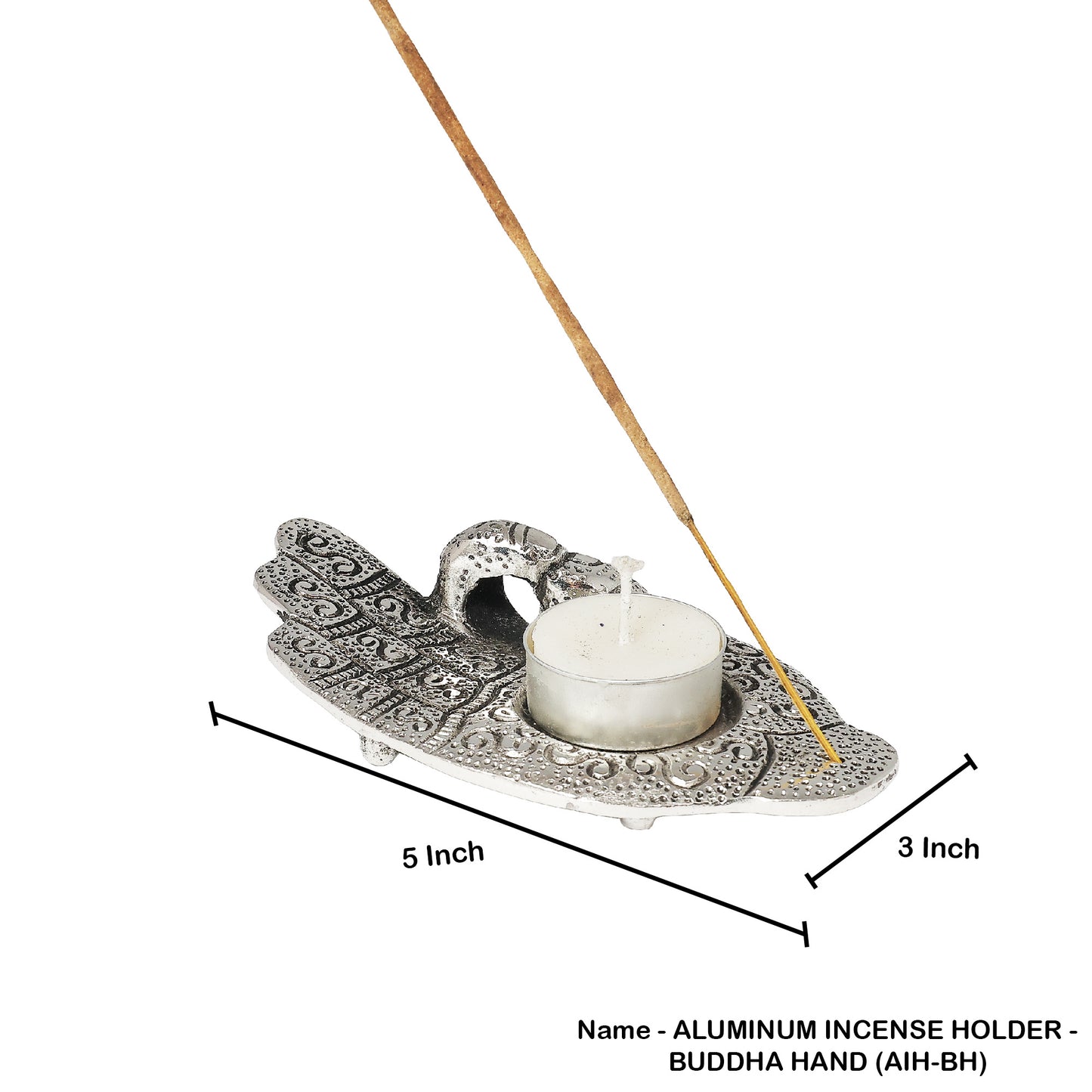 Metal Buddha Hand candle & Incense holder 5"