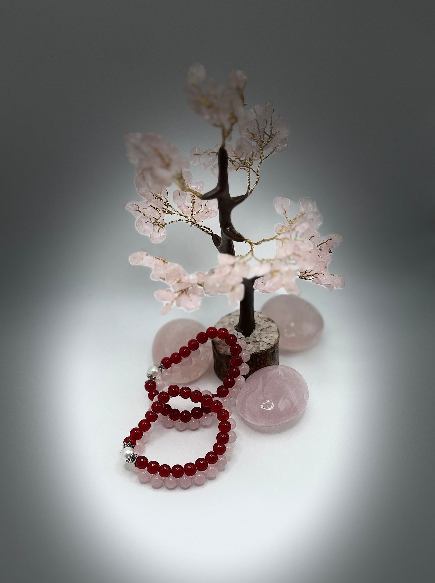 Double layered handmade bracelet: Rose Quartz and Carnelian