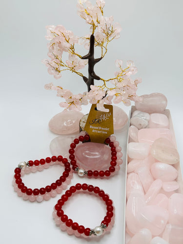 Double layered handmade bracelet: Rose Quartz and Carnelian